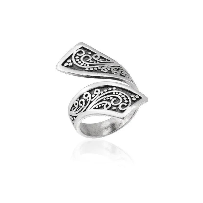 Silver women's adjustable ring with minimalist retro design and electroplated finish