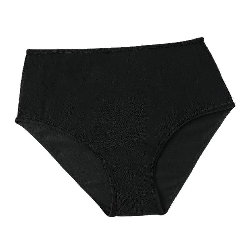 Women's high waist double-layer swimsuit in polyester fabric with coconut tree print or solid black options