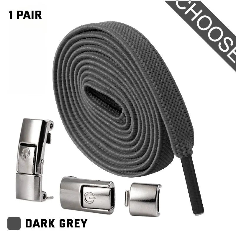 Press lock elastic no-tie shoelaces with widened 8mm flat profile in assorted colours