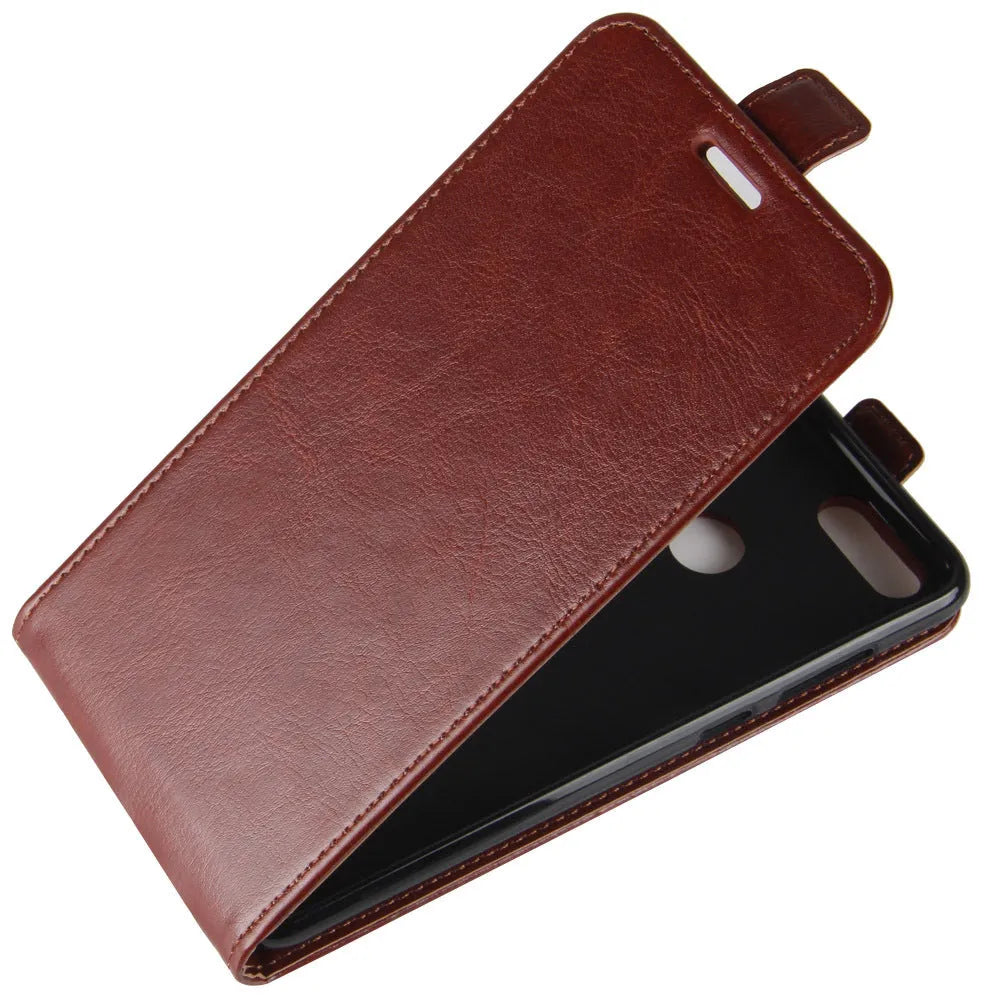 Huawei Honor 7X leather wallet phone case showing card slots and crazy horse pattern texture