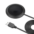 Black USB omnidirectional conference microphone with zinc alloy construction and metal mesh cover