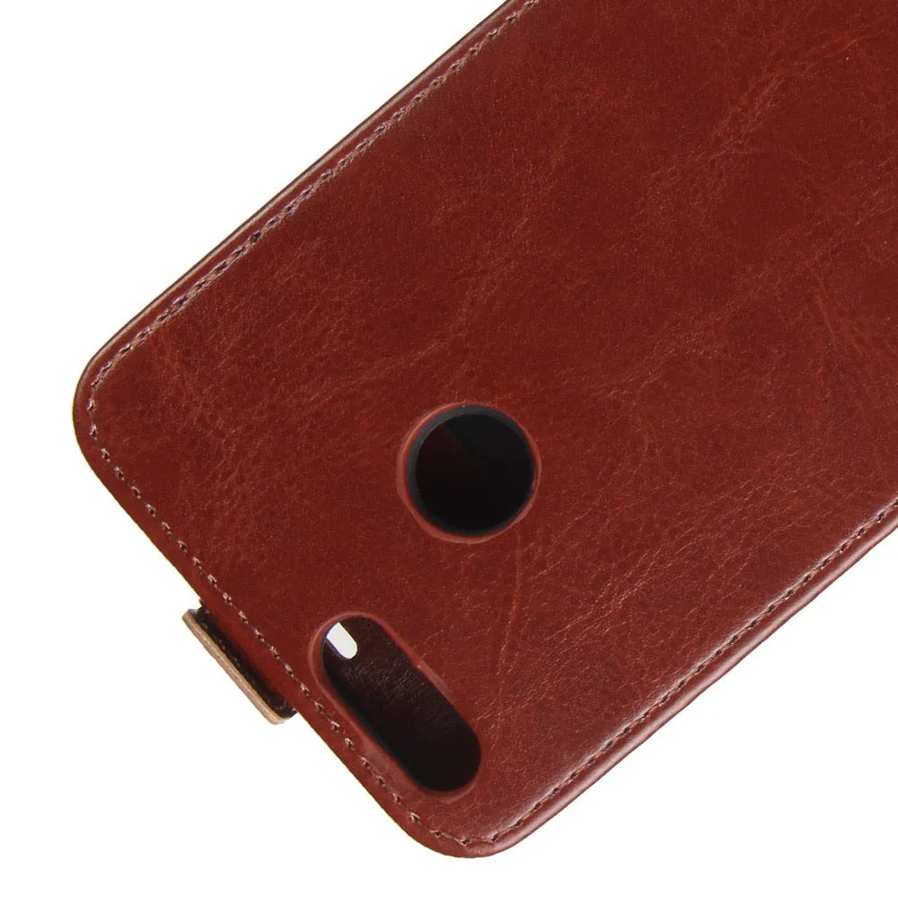 Huawei Honor 7X leather wallet phone case showing card slots and crazy horse pattern texture