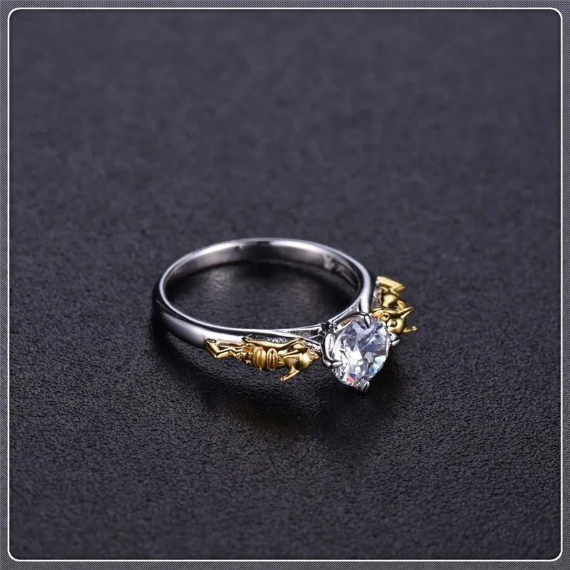 Crown style crystal ring in black gold finish on copper base for cosplay jewellery