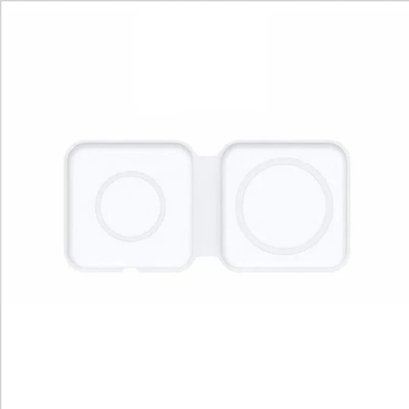 White 2 in 1 magnetic wireless charger with foldable design and dual charging surfaces