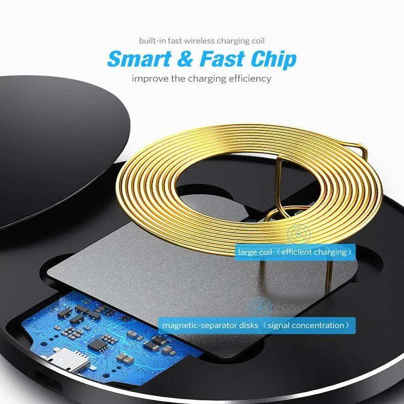 Black square ultra-thin wireless fast charging pad with 9V Qi support.