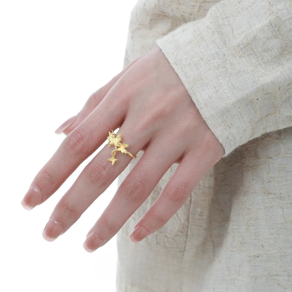 Adjustable silver butterfly ring for women in electroplated gold or white gold colour finish.