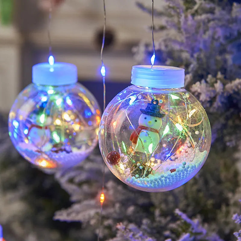 LED Christmas curtain lamp string with 10 fairy light bulbs featuring snowman and Christmas tree decorations