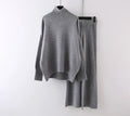 Women's casual sweater and wide leg trousers two-piece set in solid colour