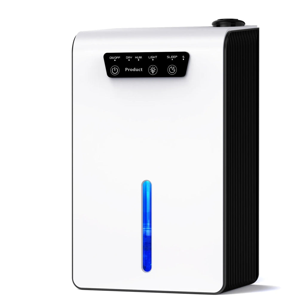 Milky white portable dehumidifier with water tank for bedroom use