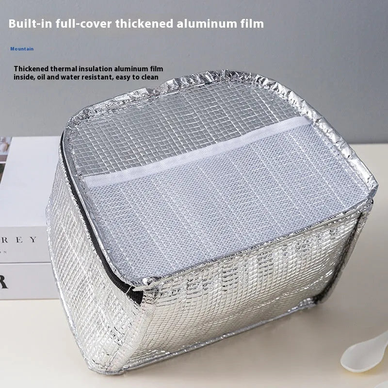 Large insulated lunch box bento handbag in textured cloth with heat preservation function