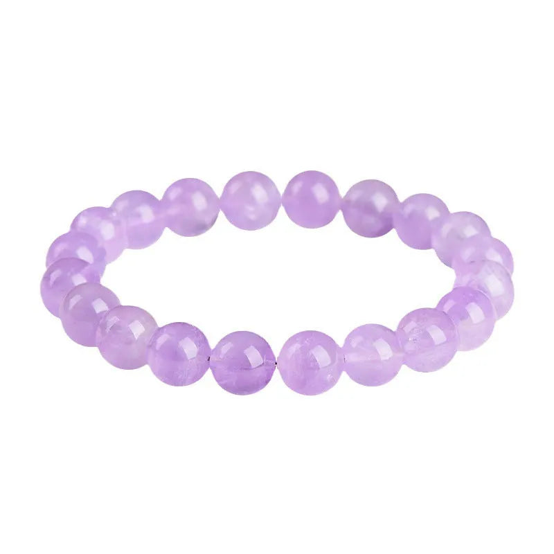Lavender amethyst crystal bracelet with round beads showing water ripple design in light purple colour