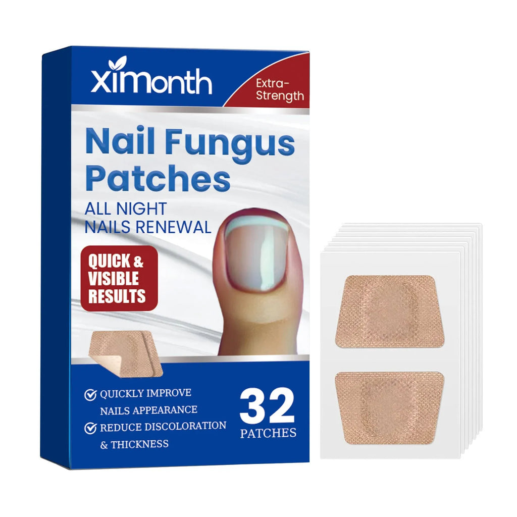 Box of 32 nail nursing adhesive bandage patches for repair, each patch sized 6.1 by 3.5 cm.