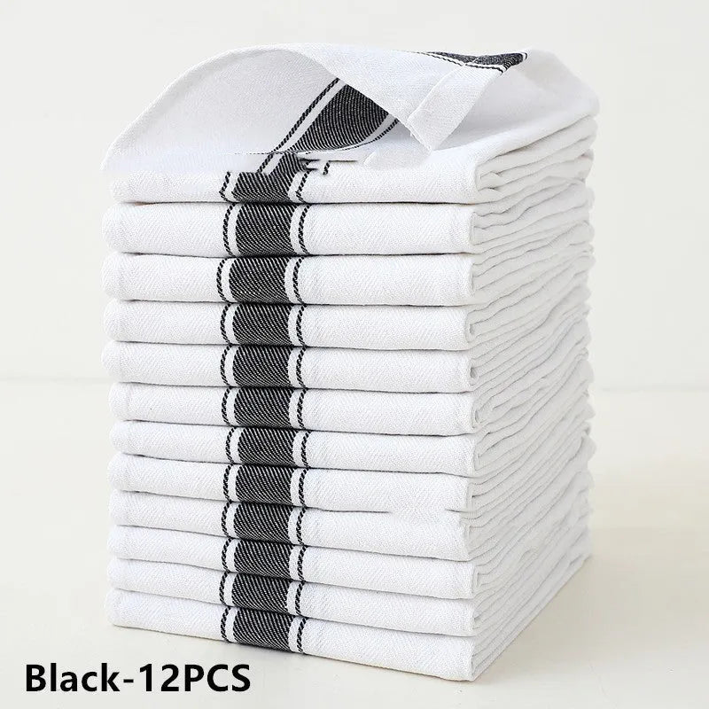 Polyester cotton striped kitchen dish towels in various colours, 48x70cm size