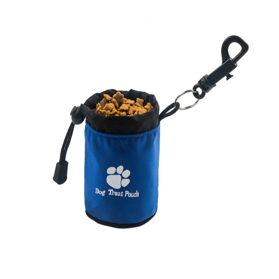 Mini solid-colour Nylon dog treat training pouch in red, green, black, or blue.