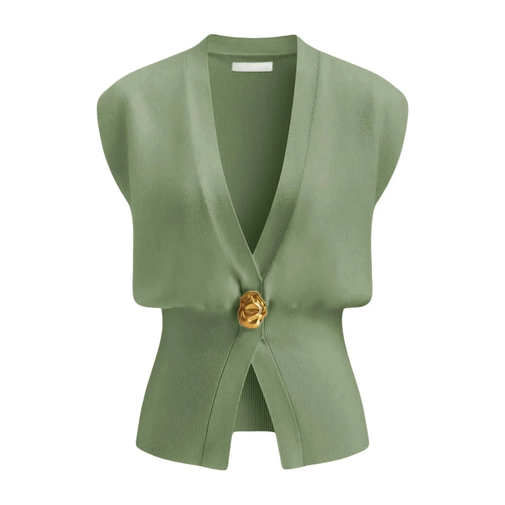 Women's loose fit V-neck button cardigan in knitted polyester available in six colours