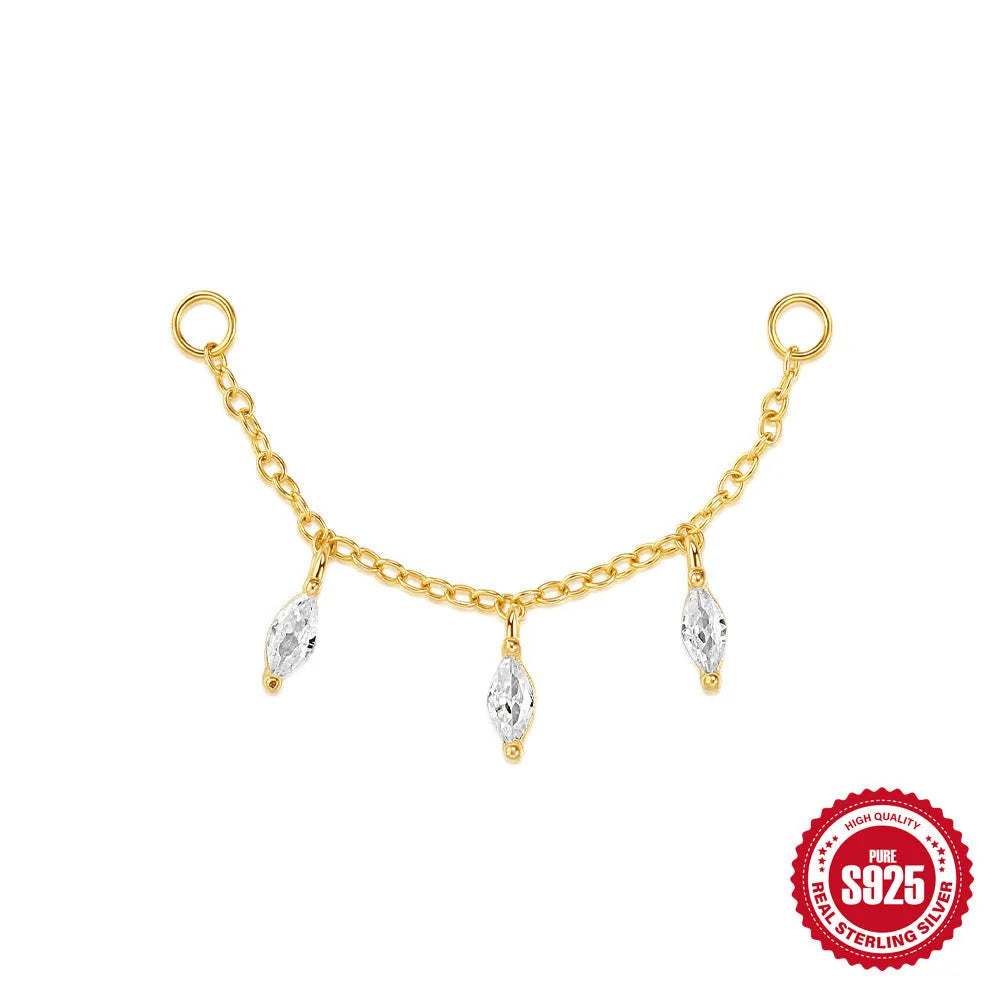 S925 sterling silver water drop earrings with flat spiral puncture detail in gold electroplated finish