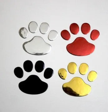 PVC car sticker pair with hand-shaped brush design showing dog footprints in multiple colour options
