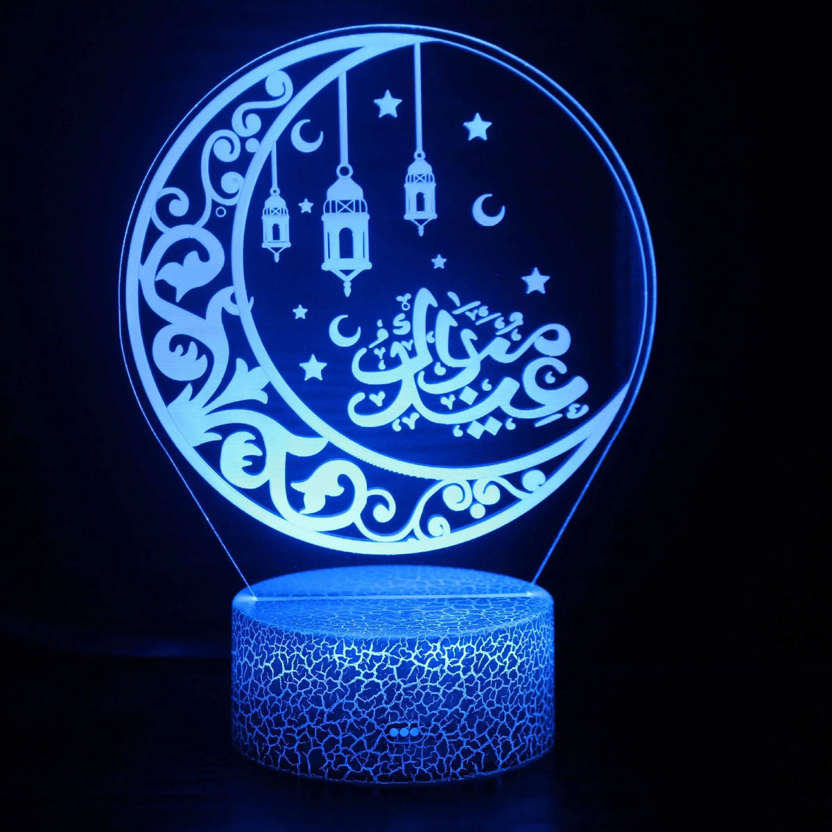 3D cartoon-style LED night lamp with touch control black base showing colourful illumination options