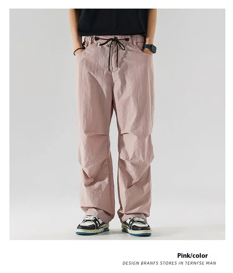 Men's casual trousers in thin ice silk nylon fabric with straight leg design in multiple colour options