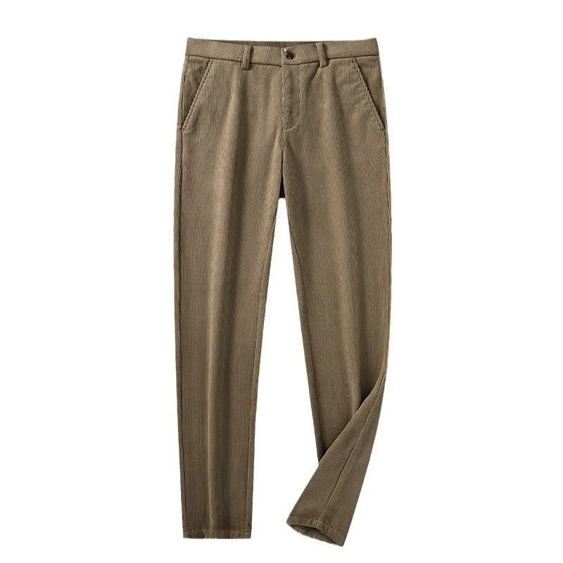British retro straight-leg striped trousers in chemical fibre blend fabric available in multiple colours