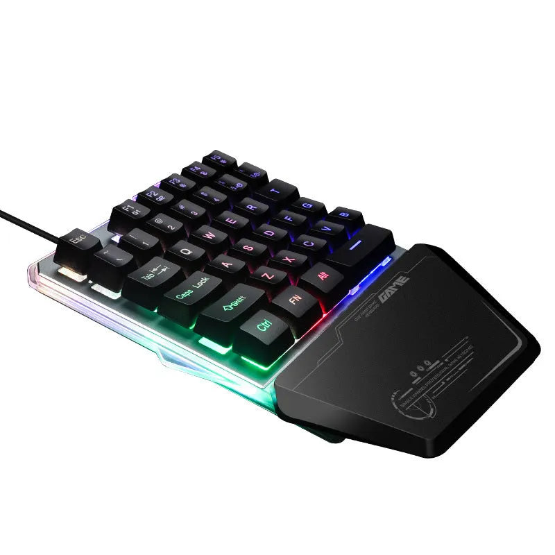 Black G40 Flow Colour one-handed mechanical gaming keyboard with RGB backlit keys on a desk