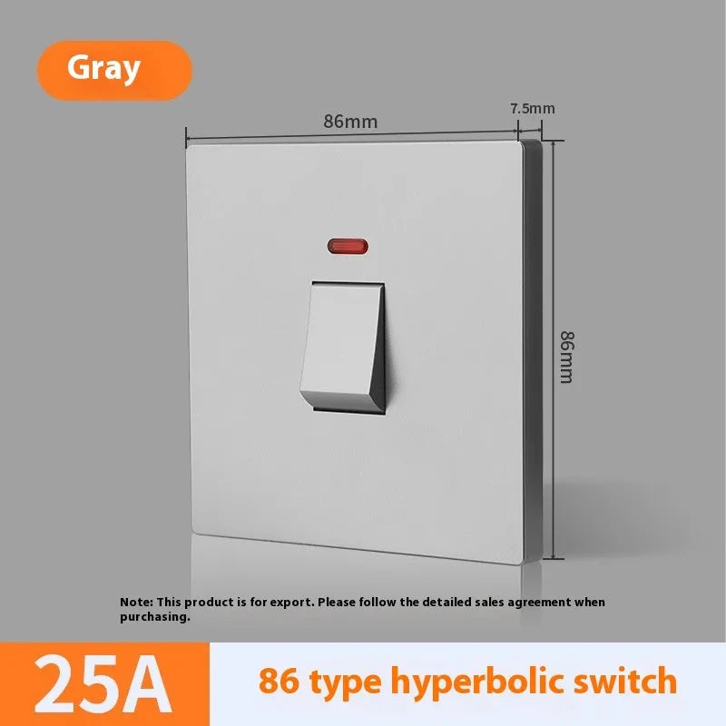 Gold, gray, or white 25A 45A 3-pole high-current electrical switch with light panel for appliances.