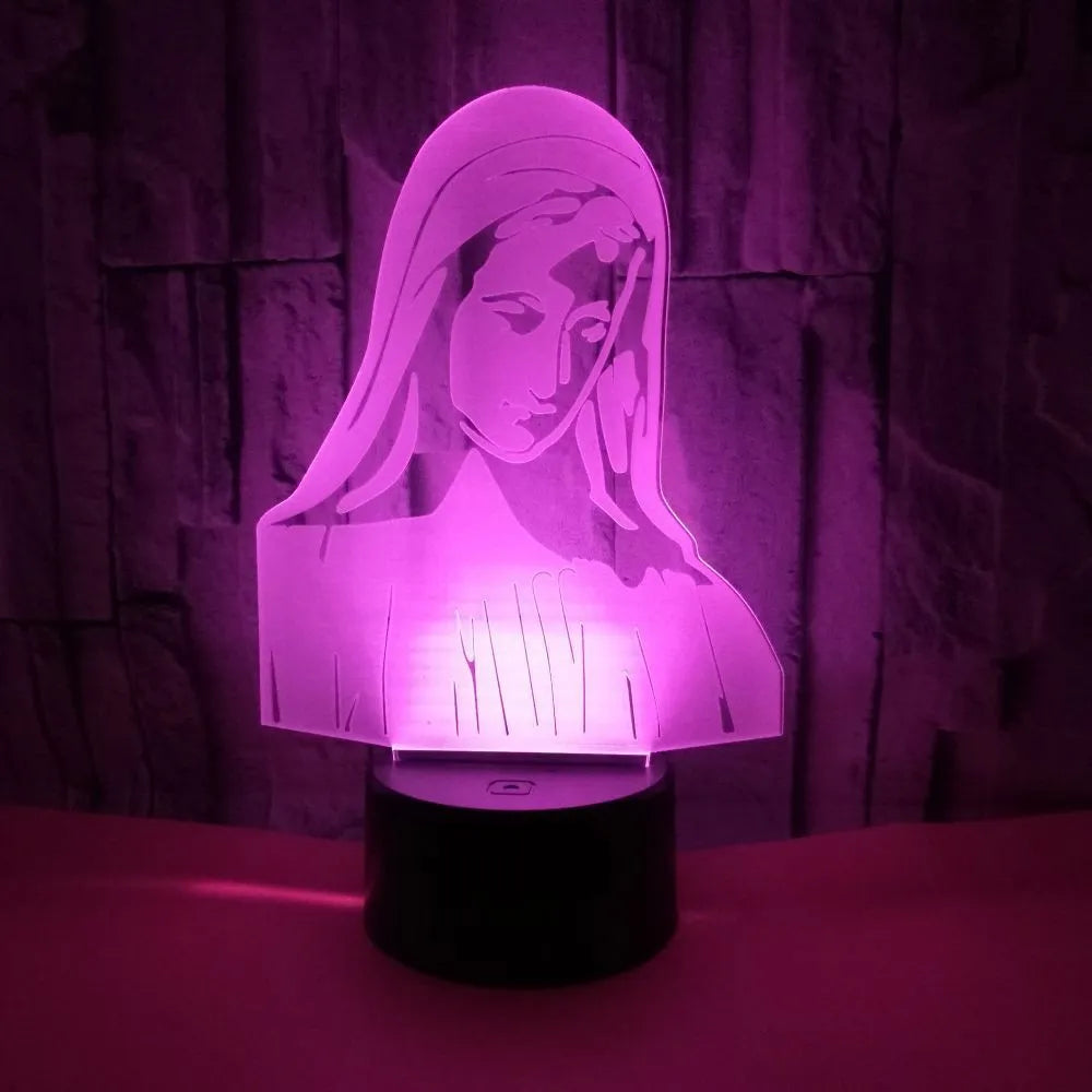 3D LED night light showing dual-ring pattern on acrylic plate with ABS base and control button.