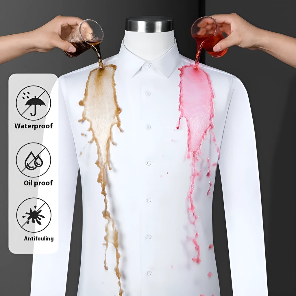 Men's slim fit waterproof business shirt in solid colour with square collar