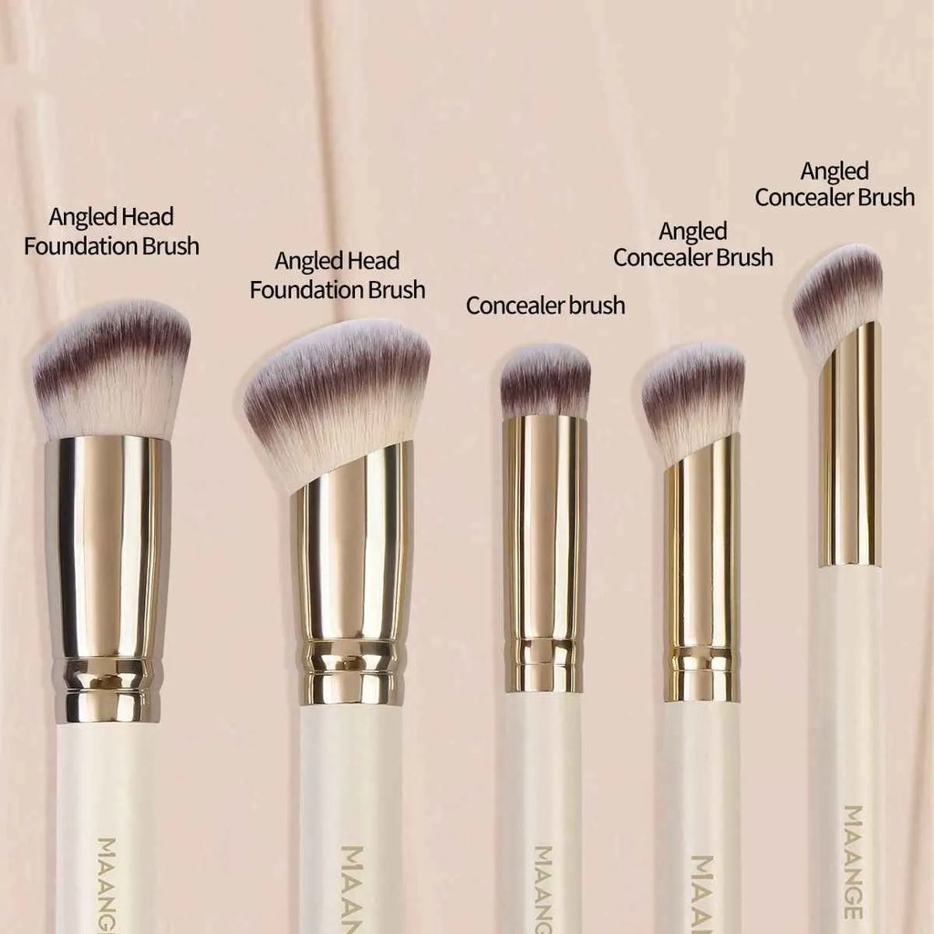 MAANGE five angled makeup brushes in apricot for powder, blusher and foundation application