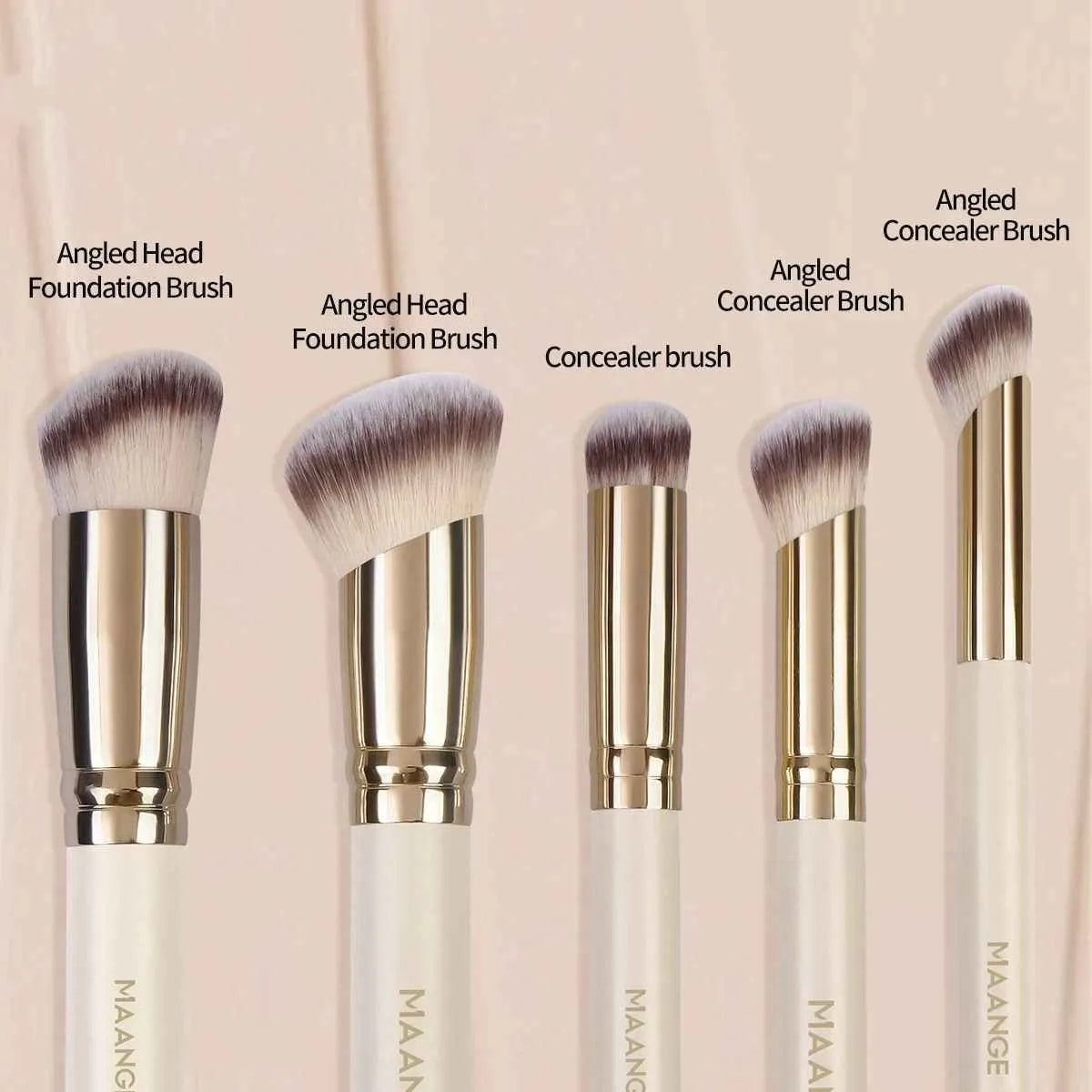 MAANGE five angled makeup brushes in apricot for powder, blusher and foundation application