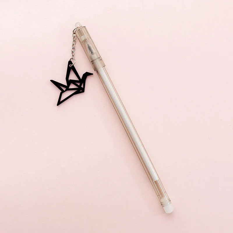 Paper crane rabbit pendant gel pen with 0.38mm tip and decorative charm