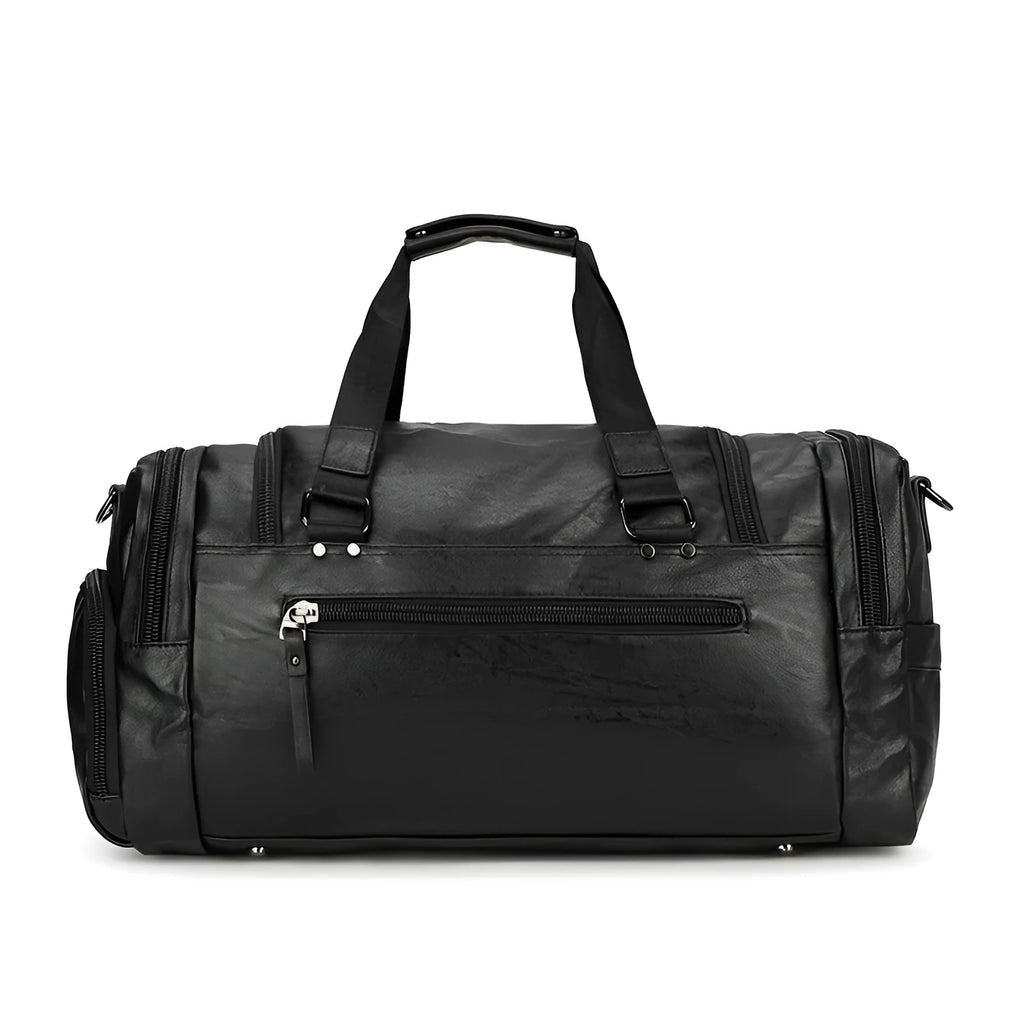 Large black travel shoe bag made from PU fabric with dimensions 52cm by 19cm by 27cm.