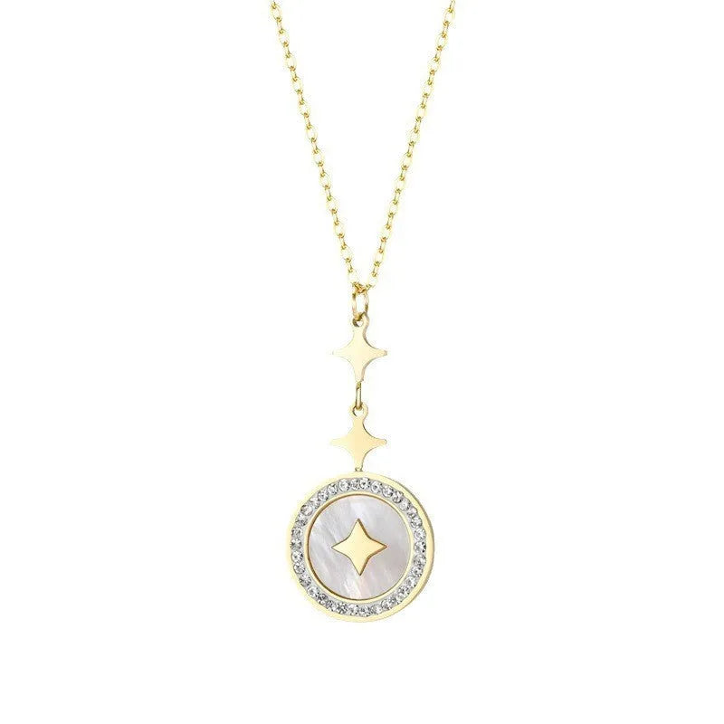 Gold titanium steel necklace with a geometric six-pointed star pendant on a chain.