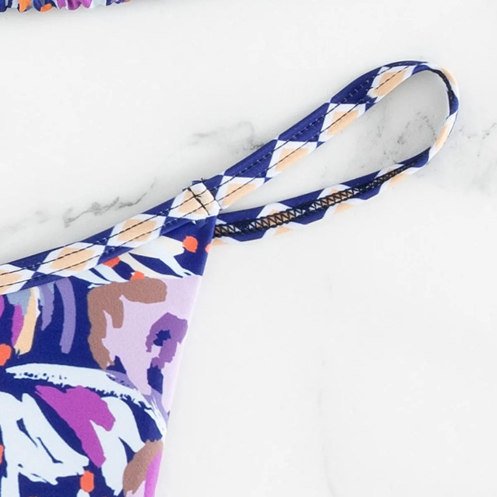 Women's floral printed polyester triangle bag swimsuit briefs style