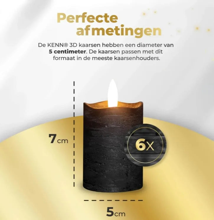 Four black LED pillar candles with realistic wax effect, measuring 5cm wide and 7cm tall