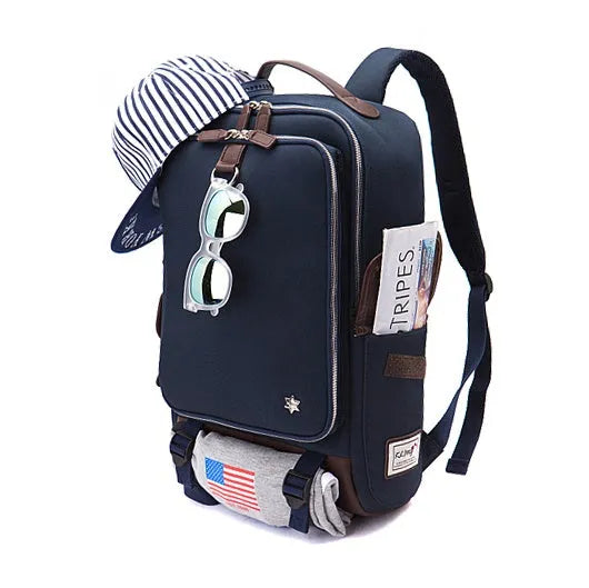 Modern men's Oxford cloth backpack in army green colour, showing large main compartment.