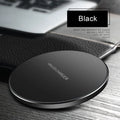 Black square ultra-thin wireless fast charging pad with 9V Qi support.