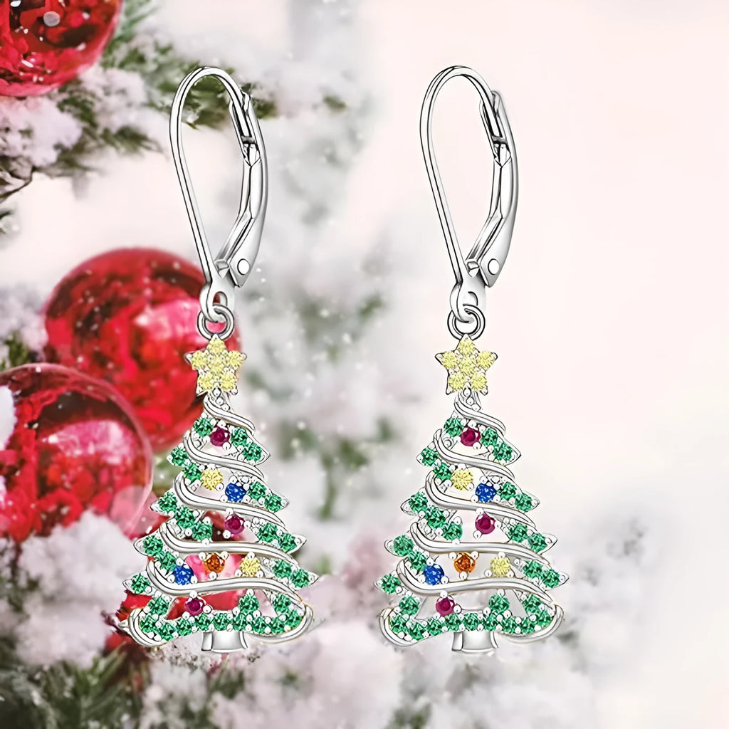 Women's copper Christmas tree earrings with star shape in white gold colour
