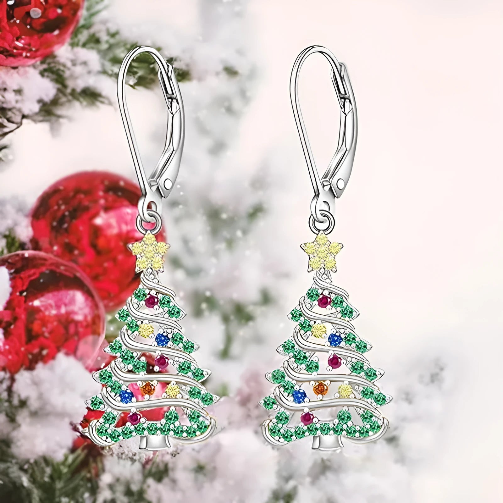 Women's copper Christmas tree earrings with star shape in white gold colour