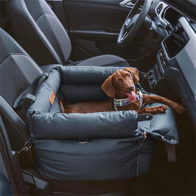 Green waterproof PU dog bed nest with removable cover showing 55x50x45cm dimensions