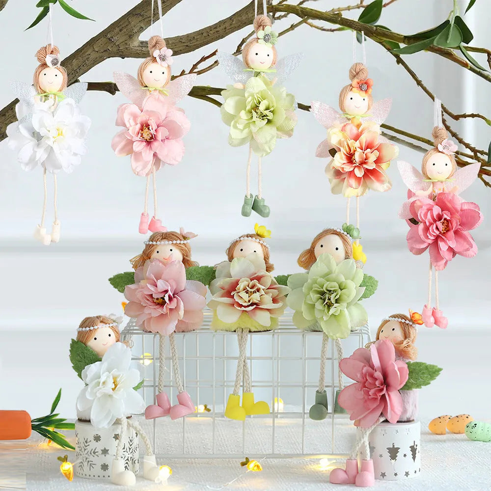 FARCENT cloth Easter party pendant with elf and floral angel girl design in dark pink, pink, green, and yellow colour options.