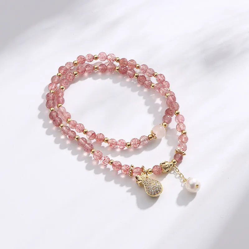 Strawberry quartz crystal bracelet with geometry shape and wallet bracelet design