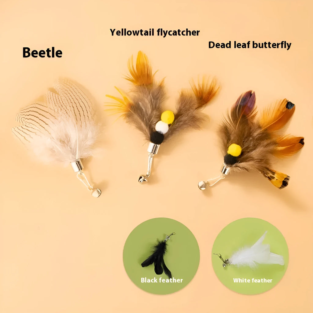 Three steel wire cat toy replacement heads with insect designs for teaser wands