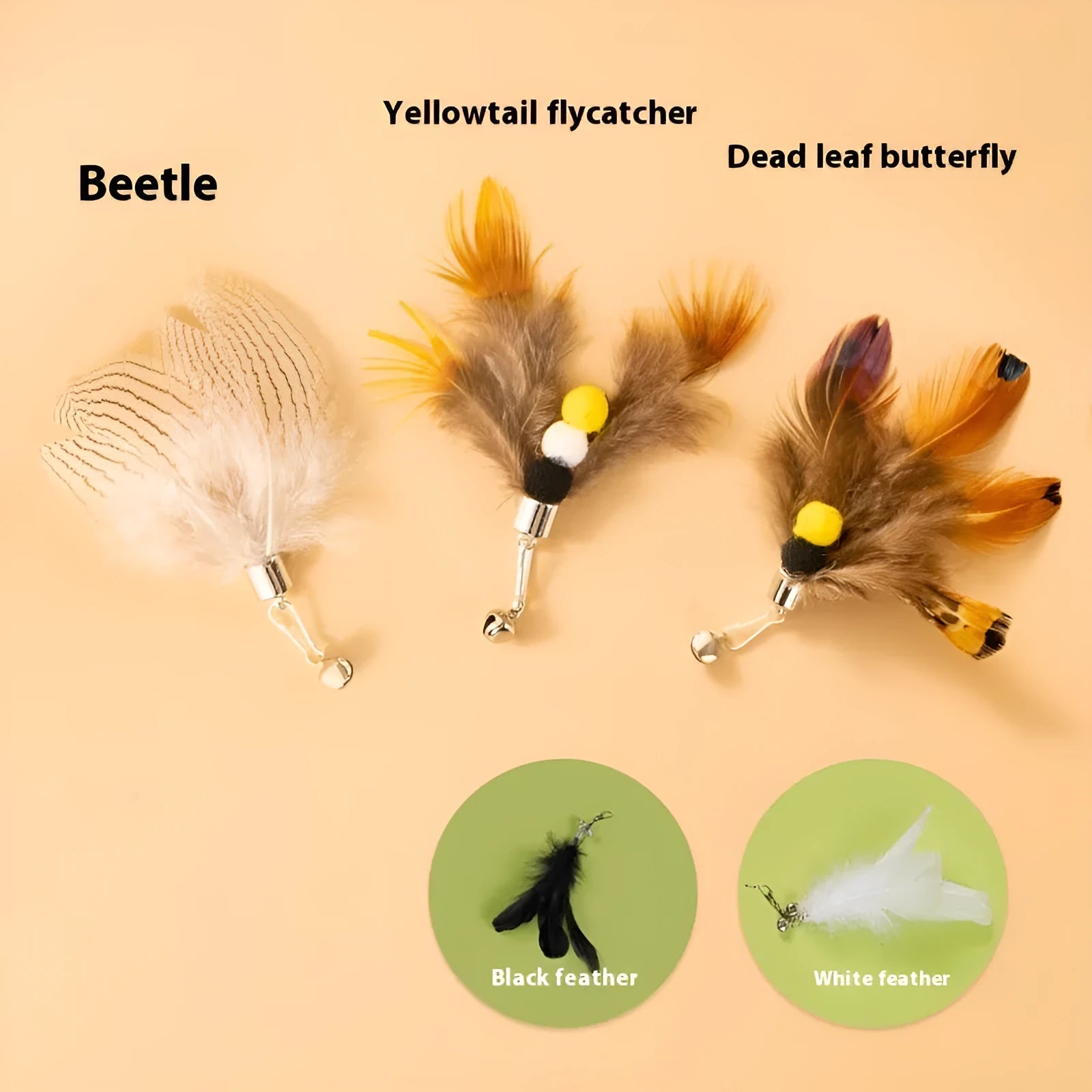 Three steel wire cat toy replacement heads with insect designs for teaser wands