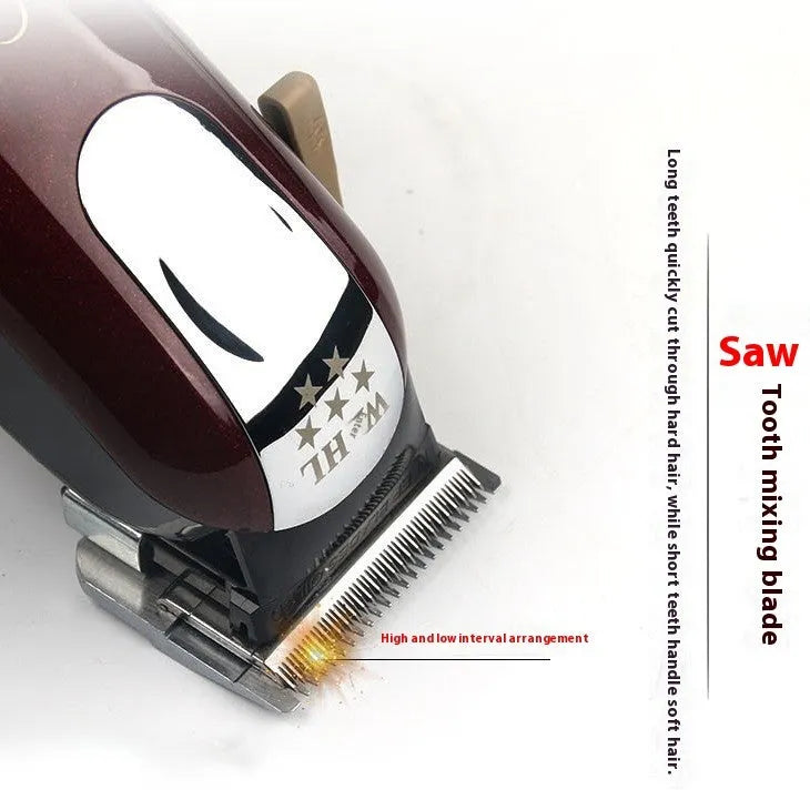 Charging hair clipper with stainless steel cutter head and three international plug adapters
