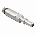 Silver metal transmission refuelling joint for automotive workshop use.
