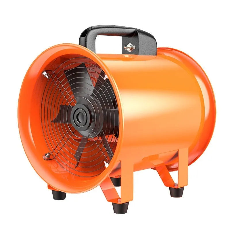 Portable industrial axial flow fan with titanium steel construction and extended air duct for workshop ventilation