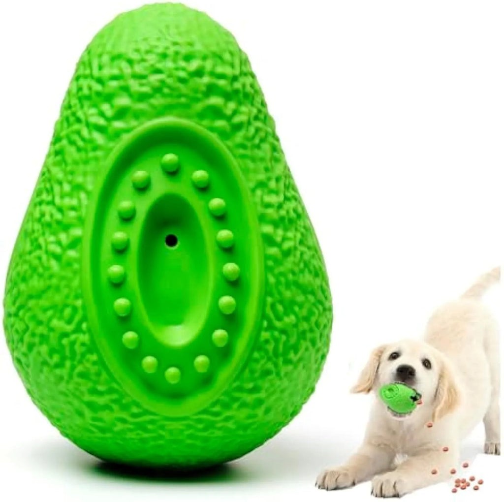 Green avocado-shaped heavy duty rubber dog chew toy for aggressive chewers.