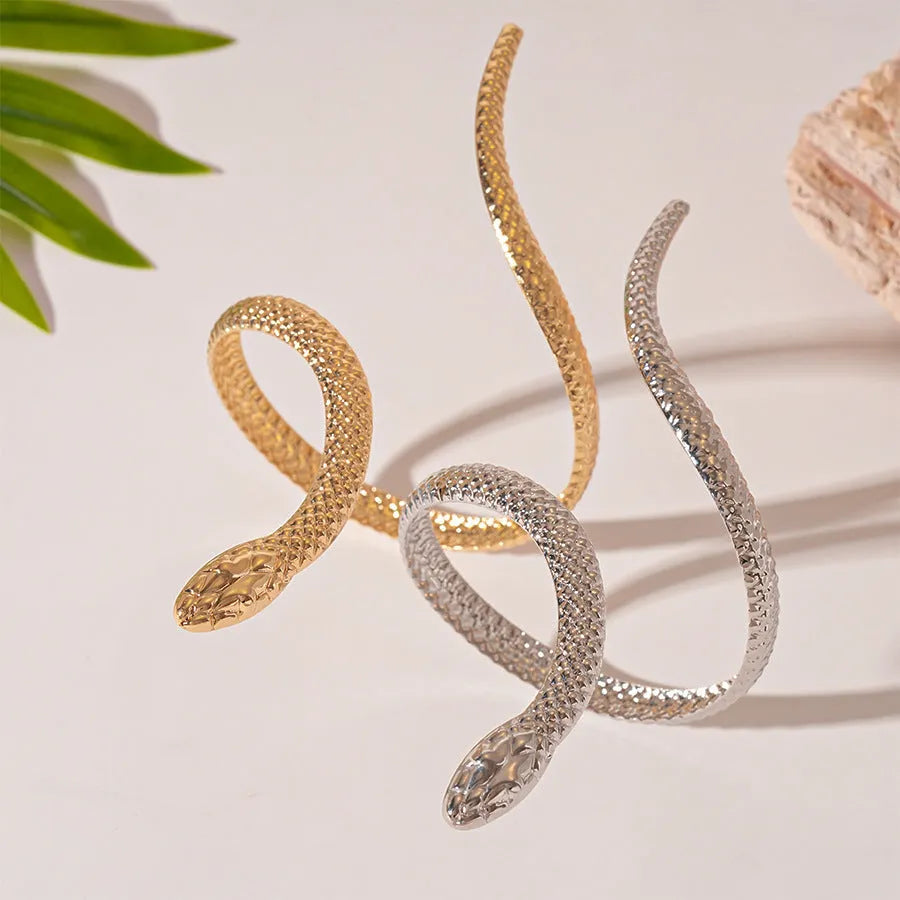Gold twisted winding snakes design opening ring bracelet 2-piece jewellery set