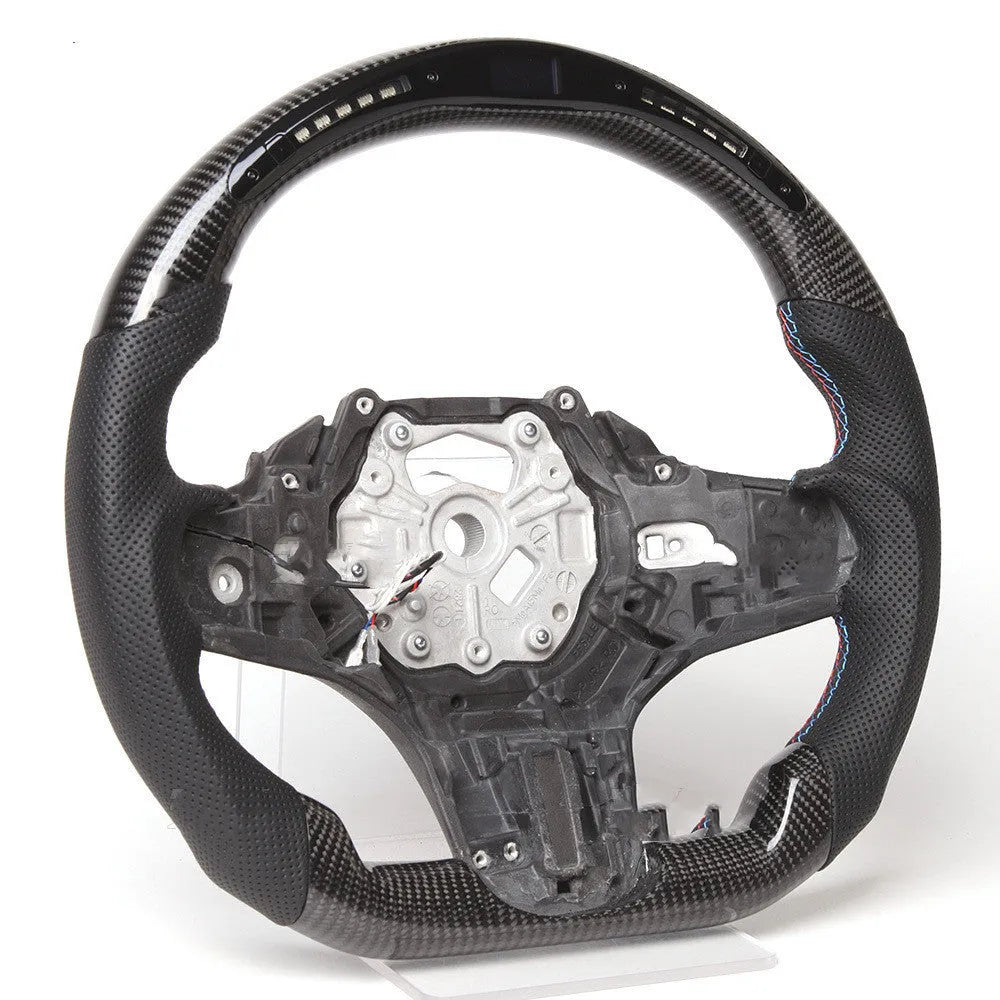 Black carbon fibre steering wheel for BMW X3 X5 with LED controls and heating function
